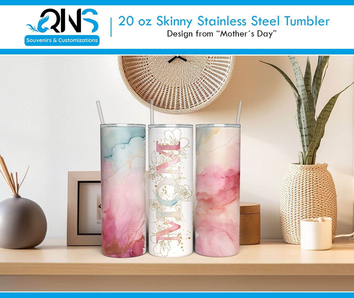 Tumblers with the "MOM WITH DIFFERENT BACKGROUNDS" design