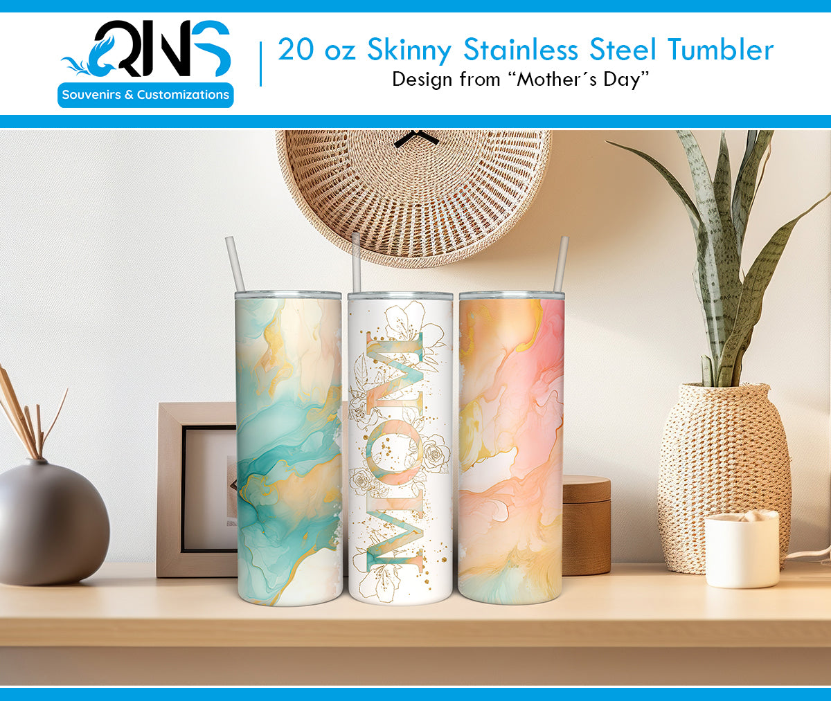 Tumblers with the "MOM WITH DIFFERENT BACKGROUNDS" design