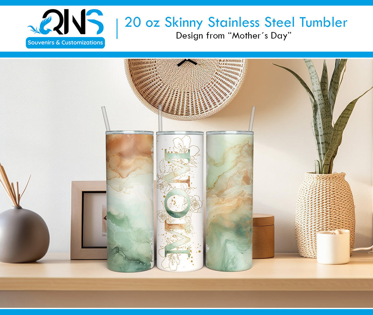 Tumblers with the "MOM WITH DIFFERENT BACKGROUNDS" design