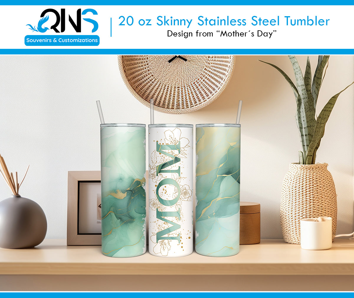 Tumblers with the "MOM WITH DIFFERENT BACKGROUNDS" design