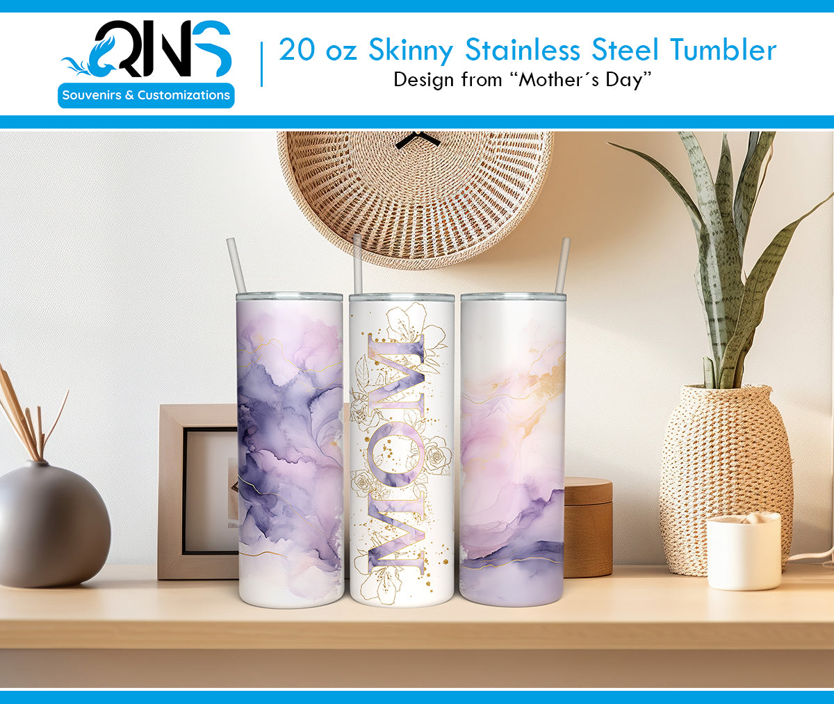 Tumblers with the "MOM WITH DIFFERENT BACKGROUNDS" design