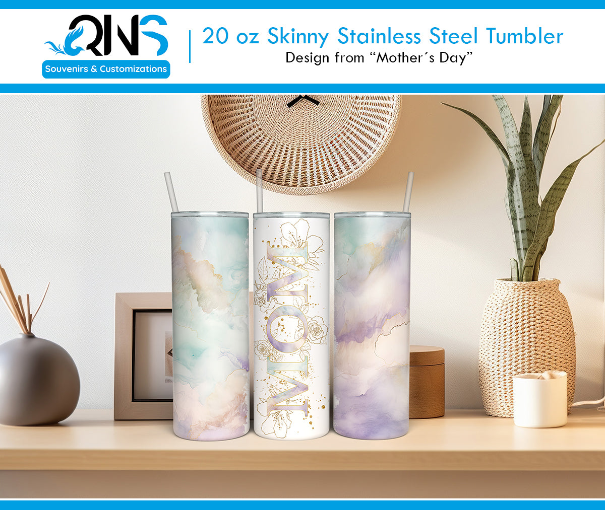 Tumblers with the "MOM WITH DIFFERENT BACKGROUNDS" design