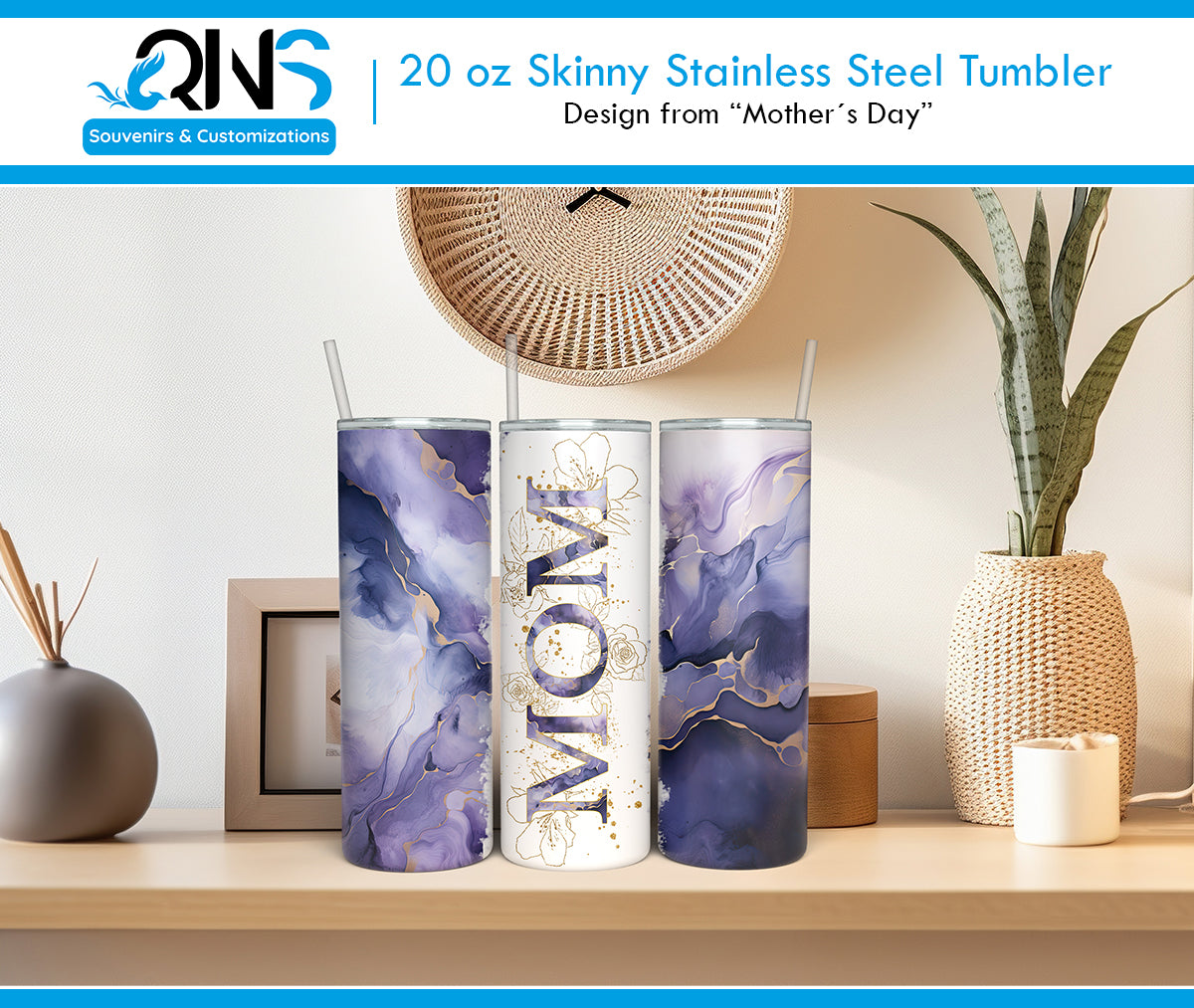 Tumblers with the "MOM WITH DIFFERENT BACKGROUNDS" design