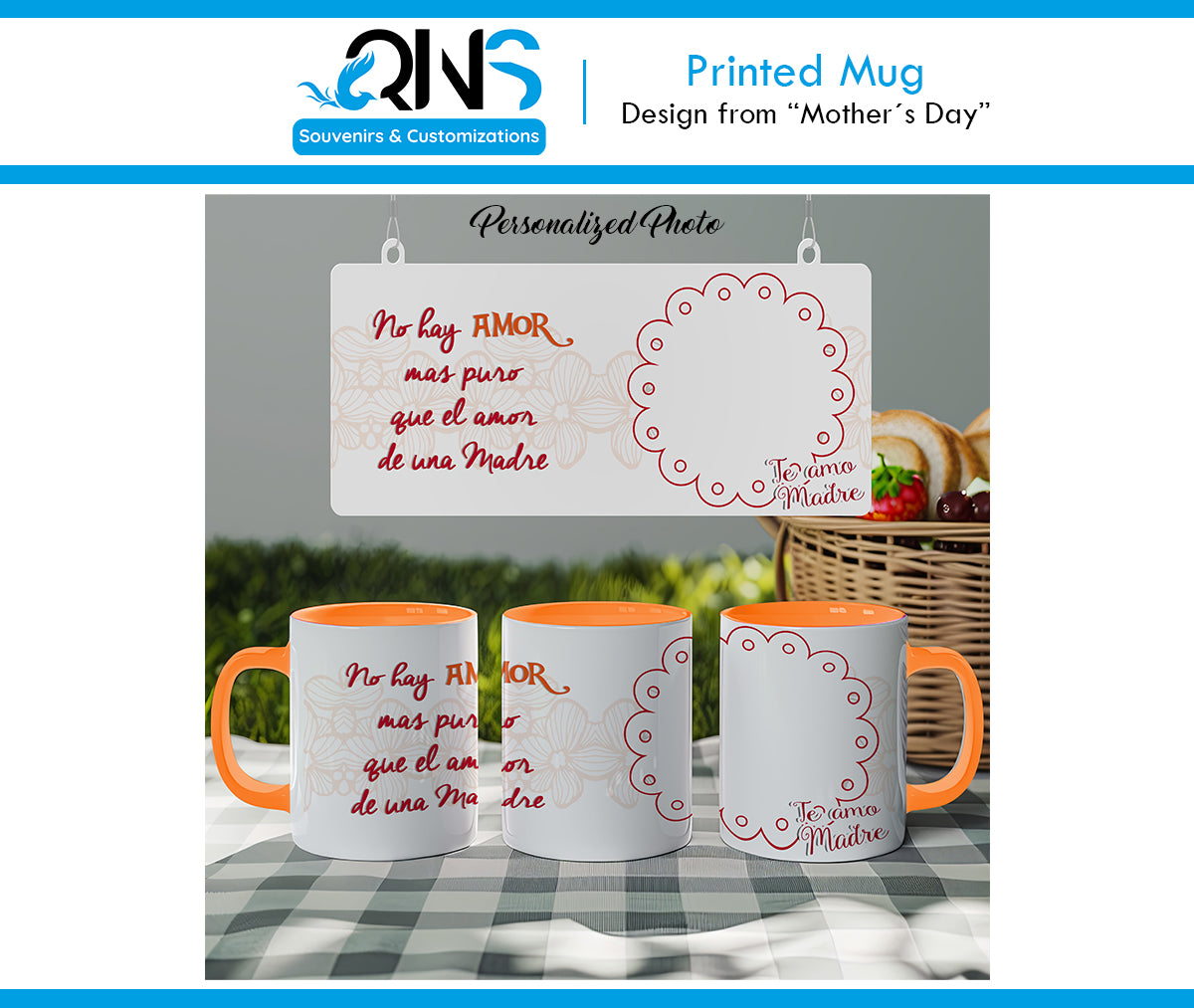 Mug with "THERE IS NO PUREST LOVE" Design with Personalized Photo
