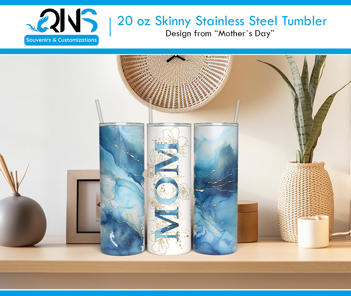 Tumblers with the "MOM WITH DIFFERENT BACKGROUNDS" design