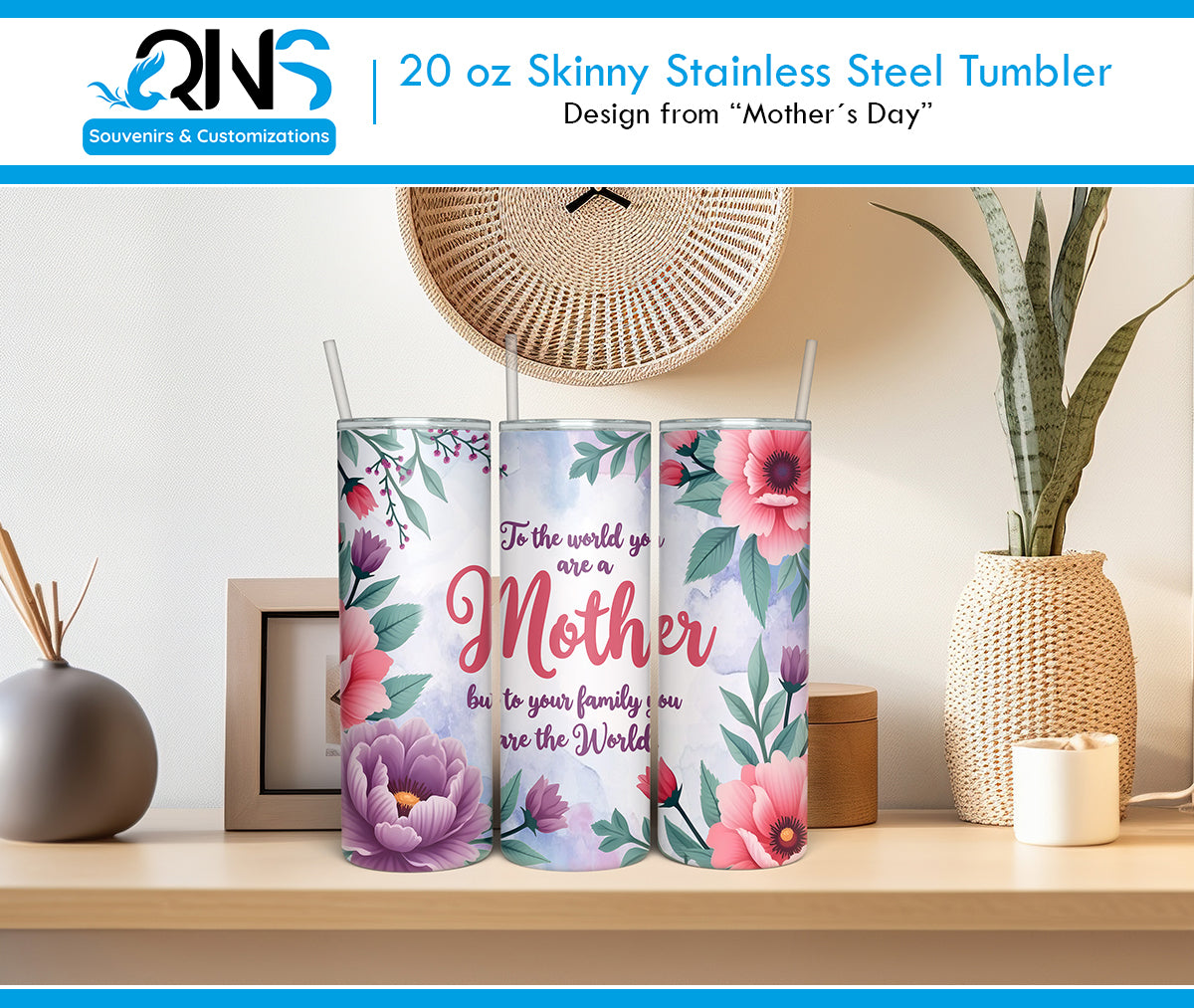 Tumblers with "Mother with Phrase" Design