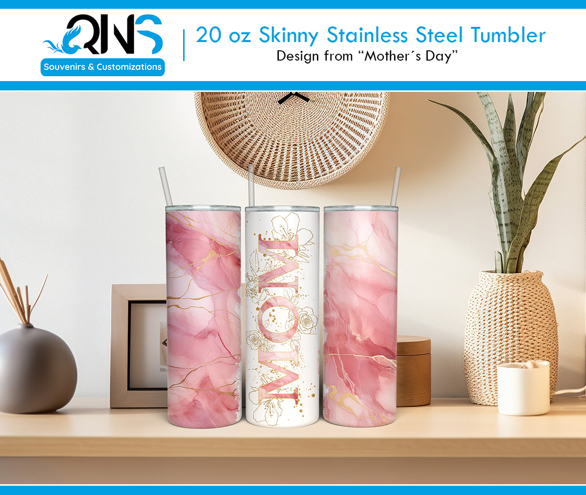 Tumblers with the "MOM WITH DIFFERENT BACKGROUNDS" design