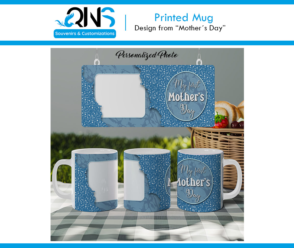 Mug with "MY FIRST MOTHER'S DAY" design with personalized photo