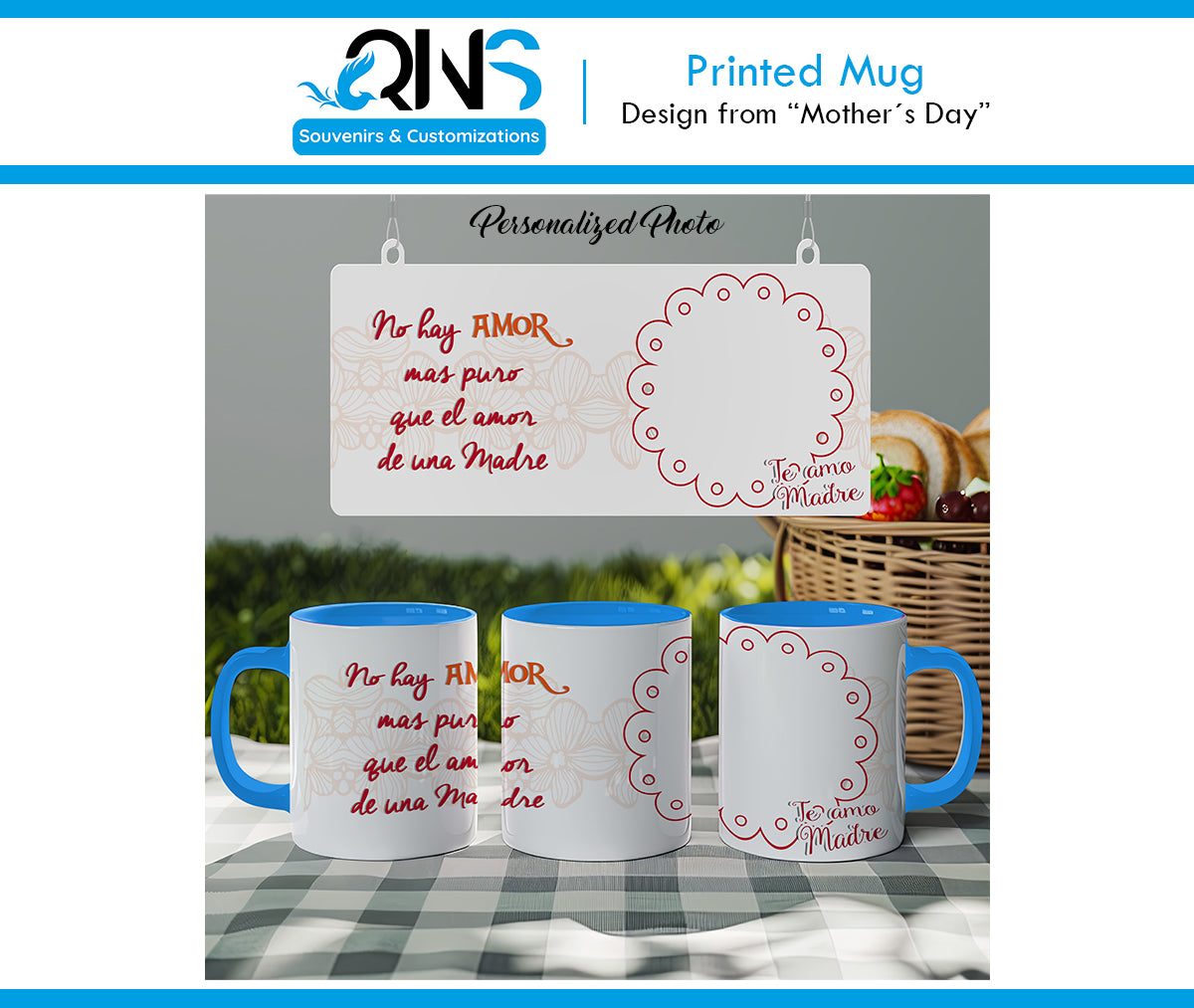 Mug with "THERE IS NO PUREST LOVE" Design with Personalized Photo